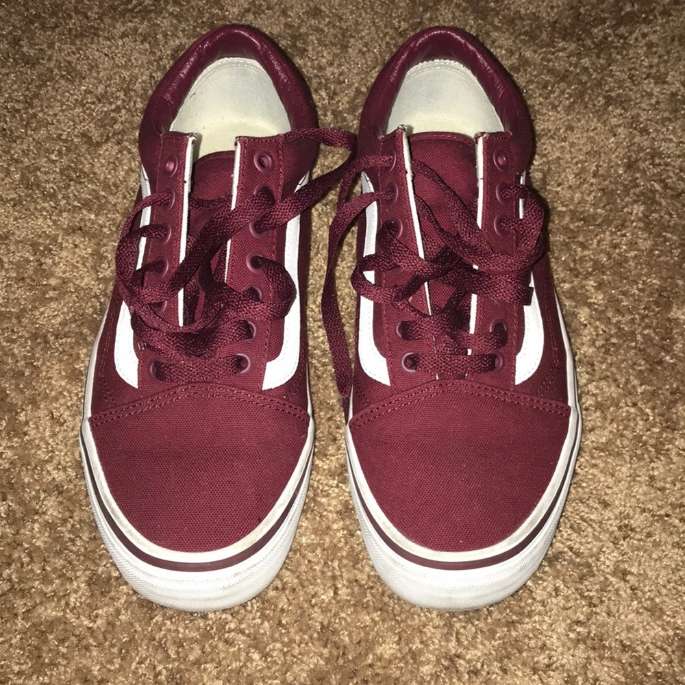 Maroon Vans old schools